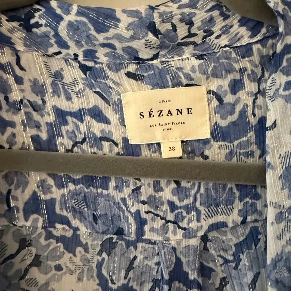 Sezane Blue Floral Women's Wrap Top - Picture 3 of 5